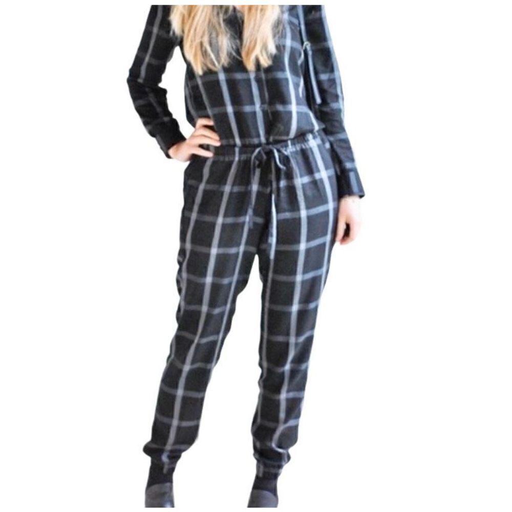 Old Navy women’s one piece, black and gray windowpane jumpsuit S/medium